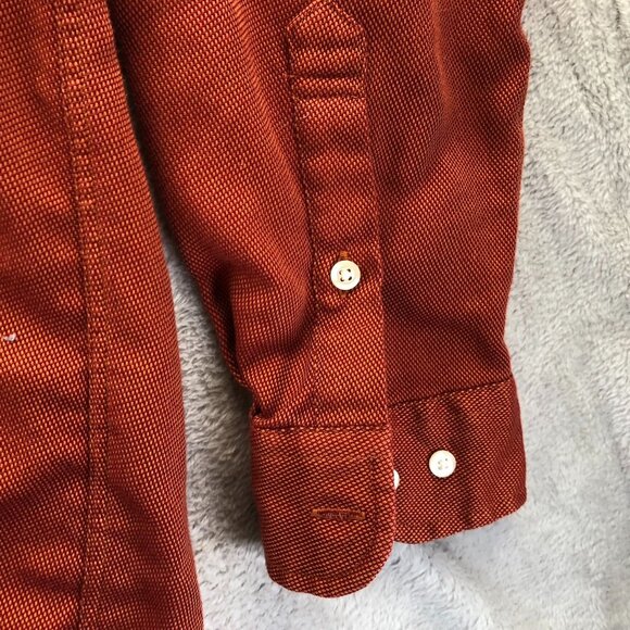Tommy Hilfiger Mens Shirt Medium Long Sleeve Textured Rust Orange Button Down - Picture 7 of 10